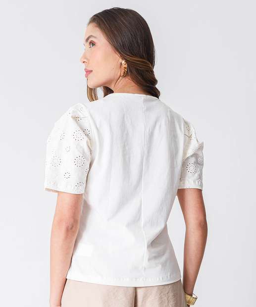 Blusa Feminina Laise Manga Bufante Marisa Off White