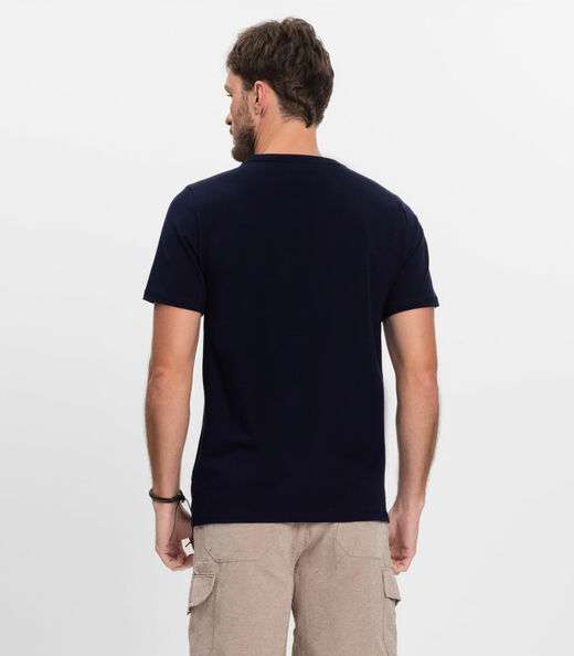 Camiseta Masculina Manga Curta Meia Malha Diametro Azul