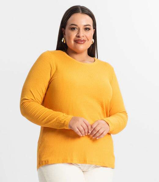 Blusa Manga Longa Ribana Canelada Secret Glam Amarelo