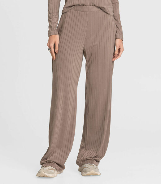 Conjunto Feminino Blusa E Calça Em Ribana Dianna Marrom
