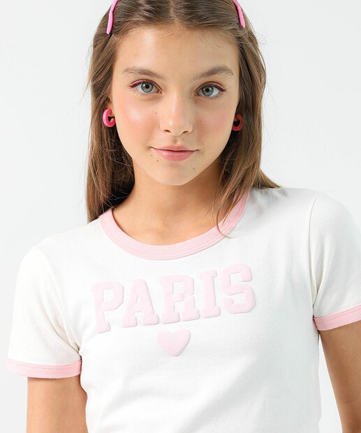 Camiseta Infantil Cotton Marisa Tam 4 a 10 Off White