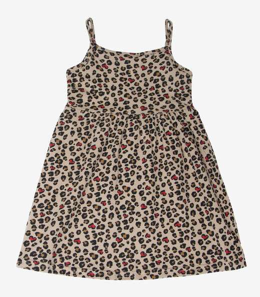 Vestido Infantil Estampado de Alcinha Bju Kids Marrom