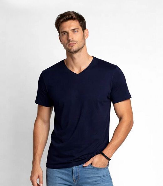 Image_Camiseta Masculina Básica Com Gola Em V Select Azul