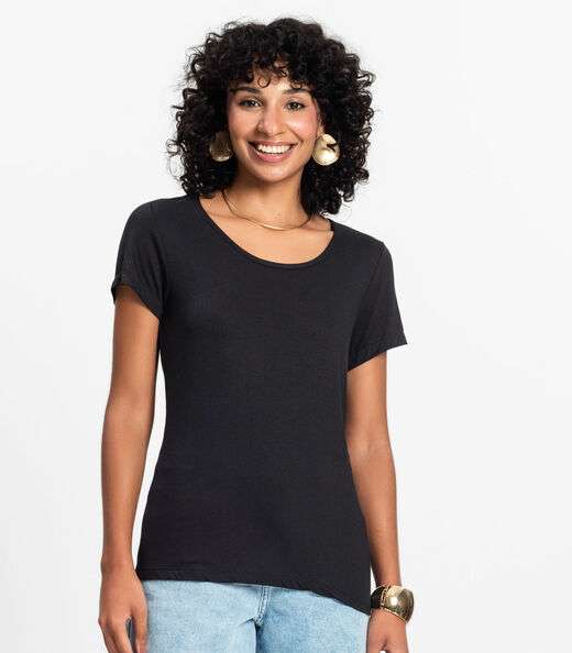 Blusa Feminina Viscotorcion Básica Rovitex Preto