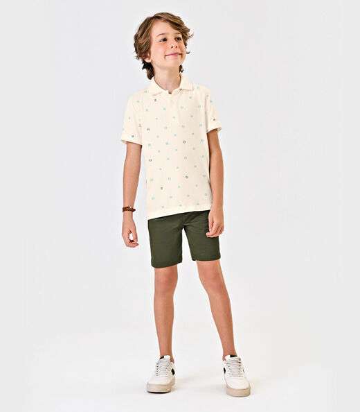 Conjunto Infantil Polo Com Bermuda Trick Nick Bege