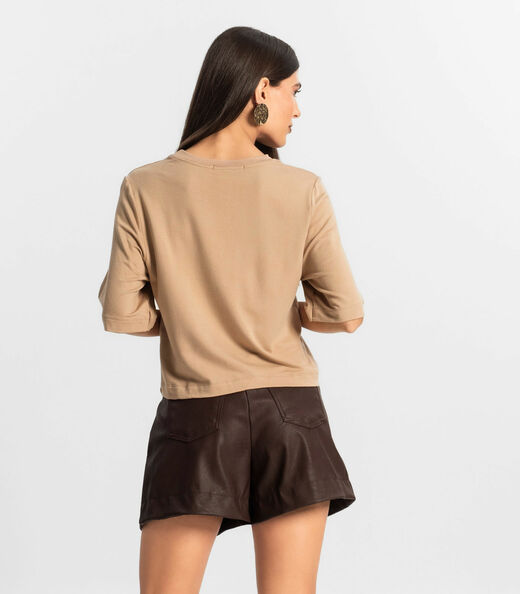 Blusa Feminina Manga Curta em Molecotton Endless Marrom