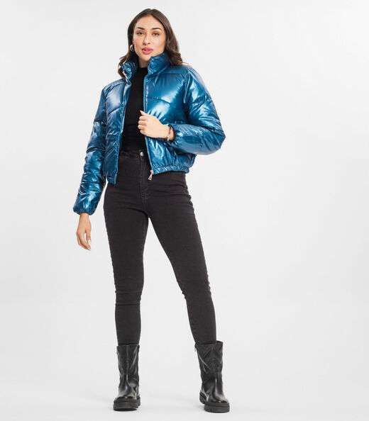 Jaqueta Puffer Feminina Metalizada Select Azul