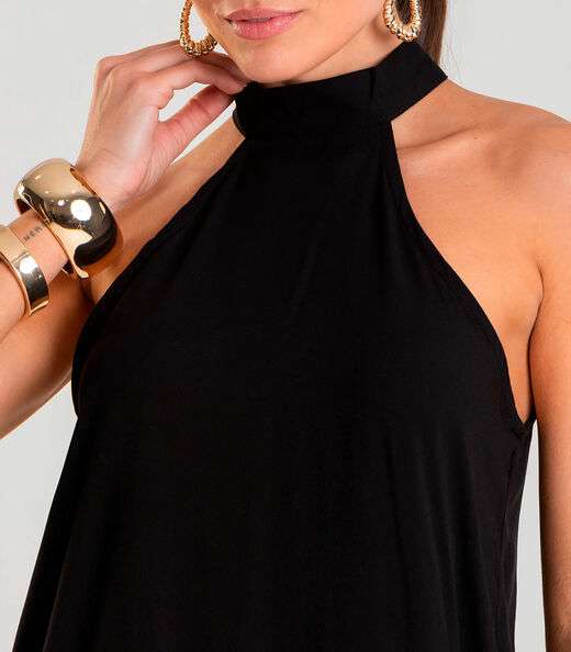 Vestido Curto Feminino Em Viscose Style Box Preto