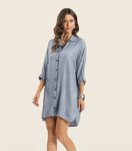 Vestido Chemise Feminino Com Botões Endless Azul