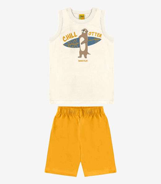 Conjunto Infantil Machão Com Bermuda Rovi Kids Bege
