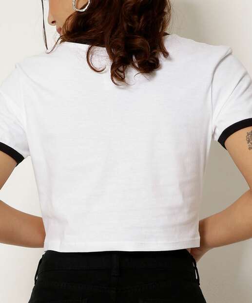 Blusa Cropped Feminina Frase Manga Curta Marisa