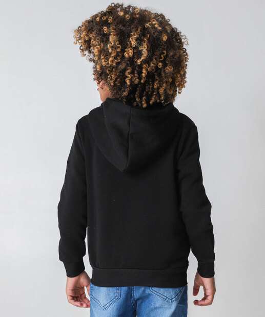 Casaco Infantil Moletom Flanelado Capuz Marisa Tam 4 a 10 Preto