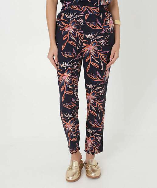 Calça Reta Feminina Estampa Flores Marisa