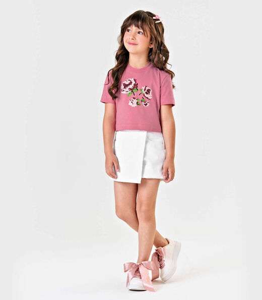 Blusa Manga Curta Aplique Lantejoulas Trick Nick Rosa