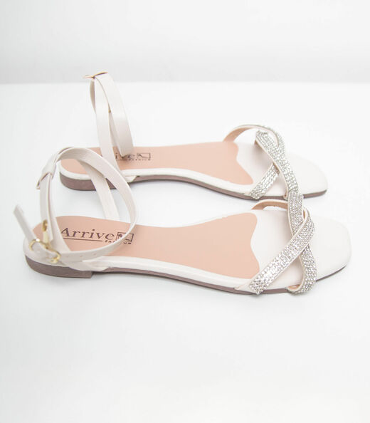 Sandália Feminina Salto Baixo Com Strass Select Bege