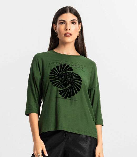 Blusa Feminina Manga 7/8 Viscose Endless Verde