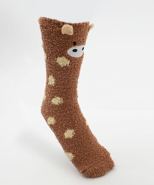 Image_Meia Feminina Cano Longo Chenille Girafa Marisa Marrom