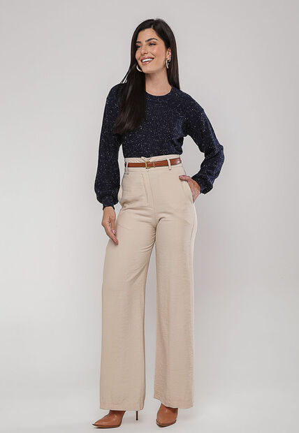 Blusa de Tricot em Fio Botonê Gola Redonda Marinho Salvatore