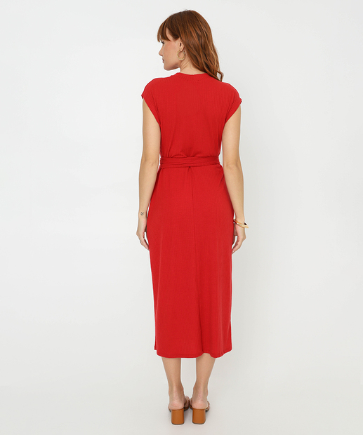 Vestido Midi Feminino Fenda Amarração Marisa Vermelho