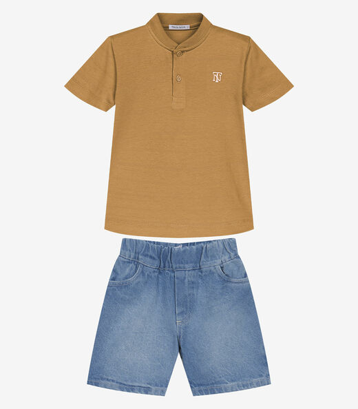 Conjunto Camiseta Com Bermuda Infantil Trick Nick Marrom