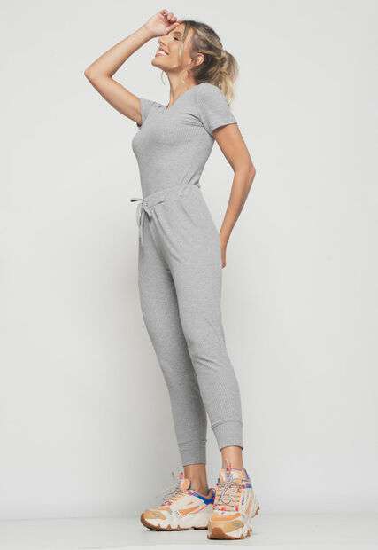 Blusa  Básica Manga Curta Malha Canelada Mescla