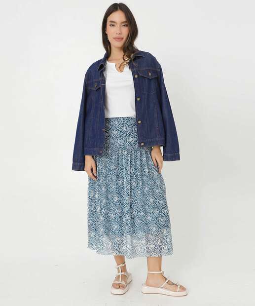 Saia Feminina Midi Evasê Tule Estampada Marisa