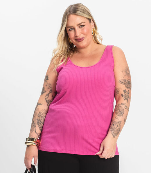 Regata Plus Size Em Ribana Canelada Secret Glam Rosa