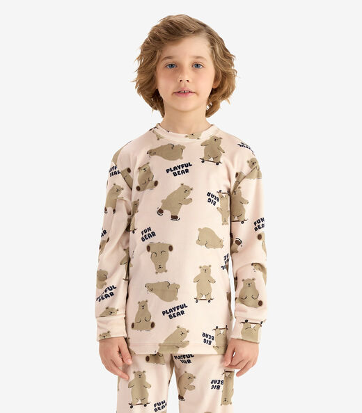 Pijama em Fleece Comfort Rovi Kids Bege