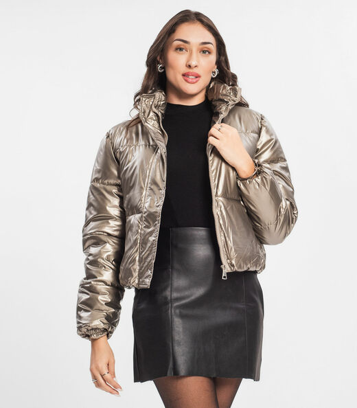 Jaqueta Puffer Feminina Metalizada Select Dourado