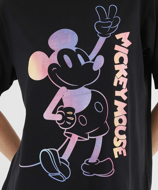 Camiseta Feminina Oversized Mickey Manga Curta Disney Preto