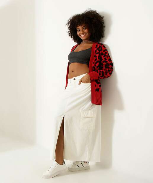 Cardigan Feminino Tricô Alongado Animal Print Marisa