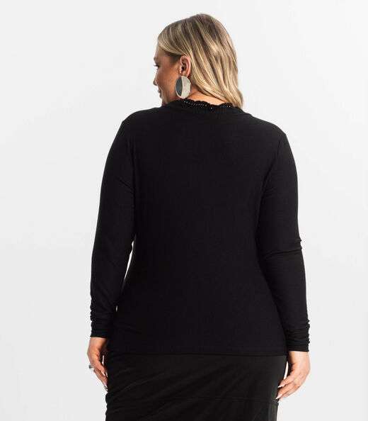 Blusa Plus Size Manga Longa Feminina Secret Glam Preto