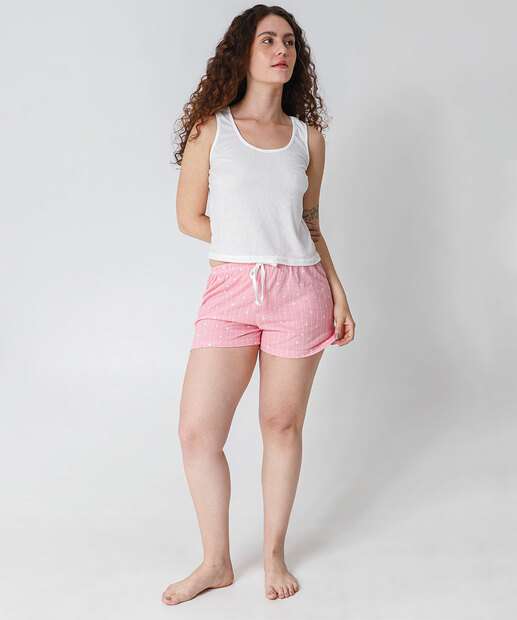 Pijama Feminino Corações Sem Manga Marisa Rosa