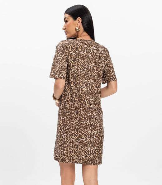 Vestido Curto Estampado Feminino Rovitex Marrom