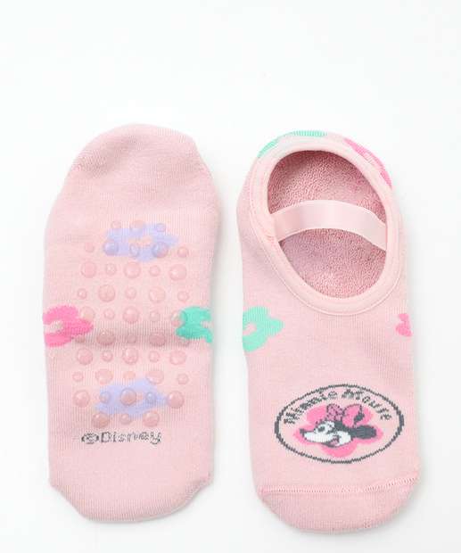 Meia Sapatilha Feminina Antiderrapante Minnie Disney Rosa
