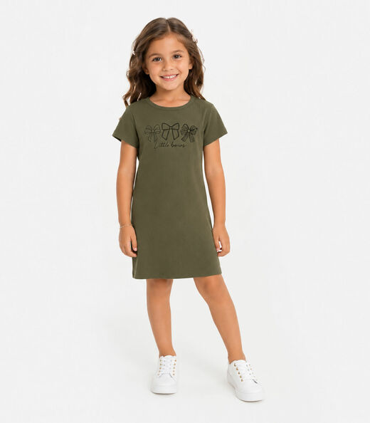 Vestido Infantil Ribana Canelada E Estampa Select Verde