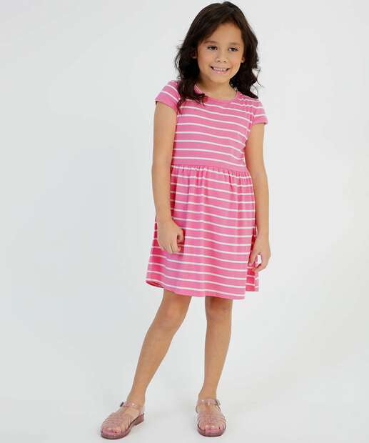 Vestido Infantil Listrado Manga Curta Marisa Tam 4 a 12