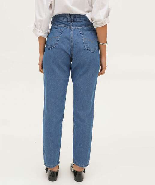 Calça Mom Jeans Detalhe Brilho Strass