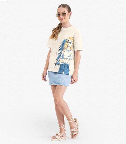 Image_T- Shirt Juvenil em Meia Malha Minty Bege