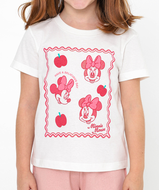 Conjunto Infantil Lenço Minnie Disney Tam 4 a 10 Off White