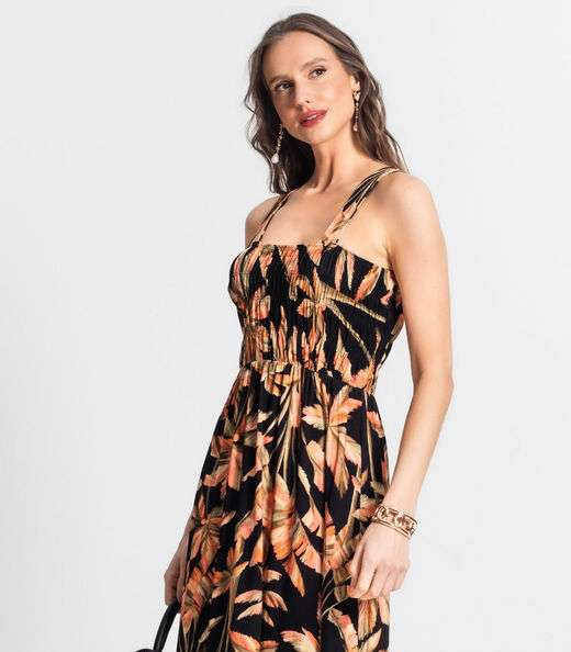Vestido Longo Estampado Endless Preto