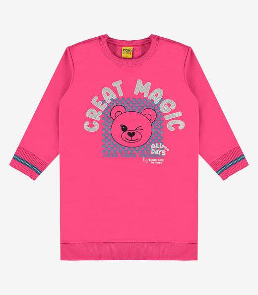 Vestido Infantil De Moletom Manga Longa Rovi Kids Rosa