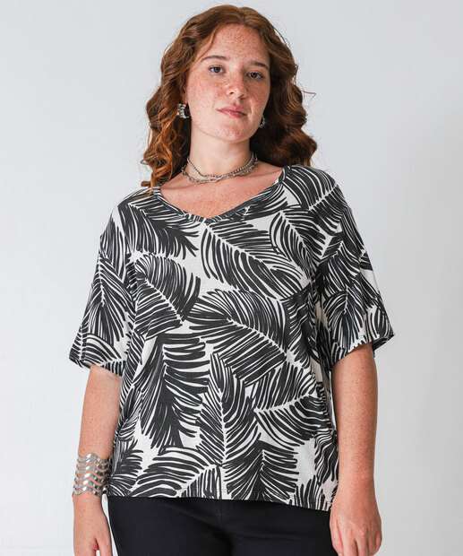 Image_Blusa Plus Size Feminina Estampa Folhas Marisa Off White
