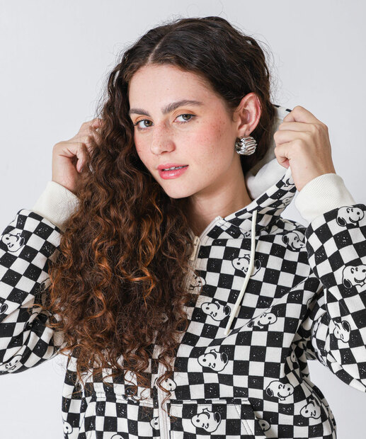 Casaco Feminino Moletom Capuz Snoopy Preto