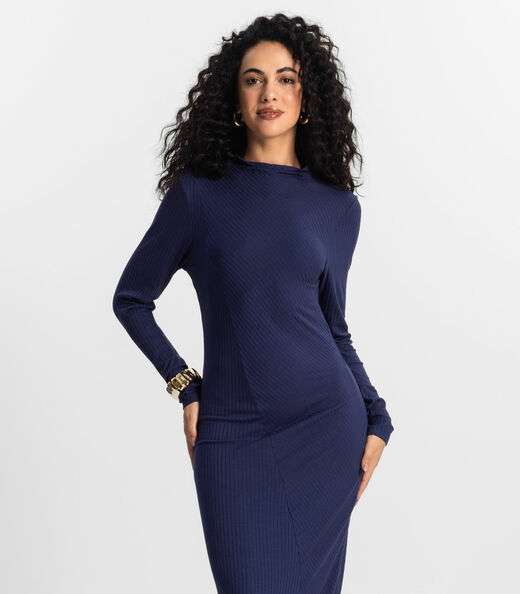 Vestido Manga Longa Feminino Rovitex Azul