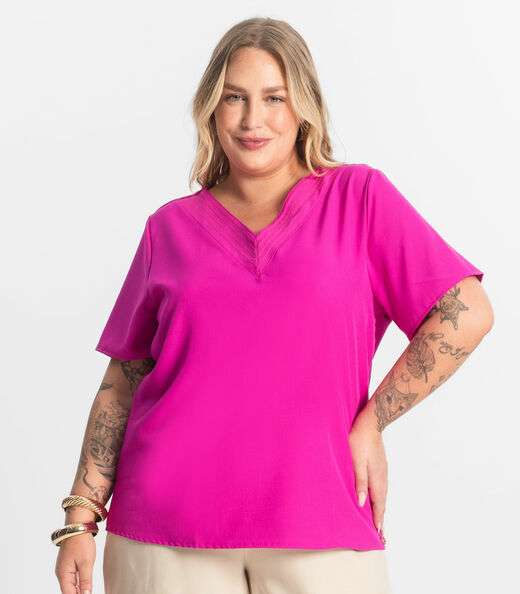 Blusa Manga Curta Plus Size Secret Glam Rosa