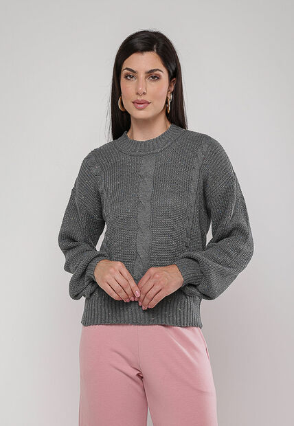 Image_Blusa de Tricot Botonê com Trama Texturizada Grafite Salvatore