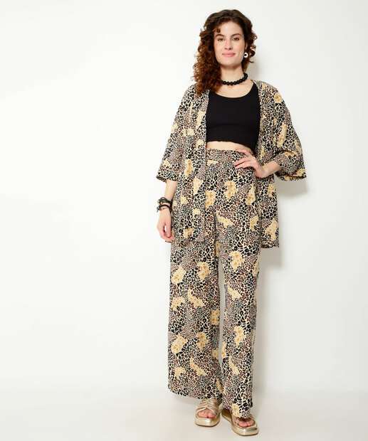 Kimono Feminino Animal Print Manga Curta Marisa