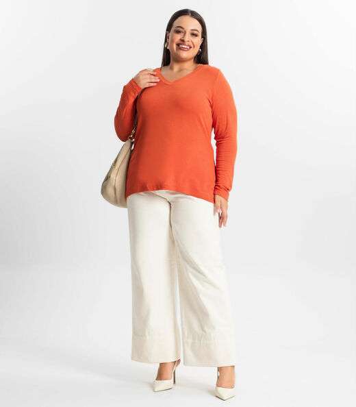 Blusa Manga Longa Visco Tricot Secret Glam Laranja