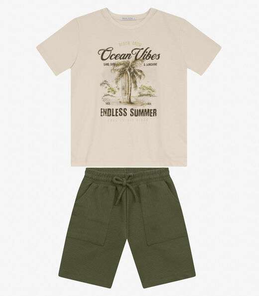 Conjunto Masculino Camiseta com Bermuda Trick Nick Bege